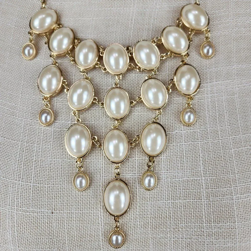 Costume Gold Tone Ivory Bubble Faceted Bib Chain Necklace 21